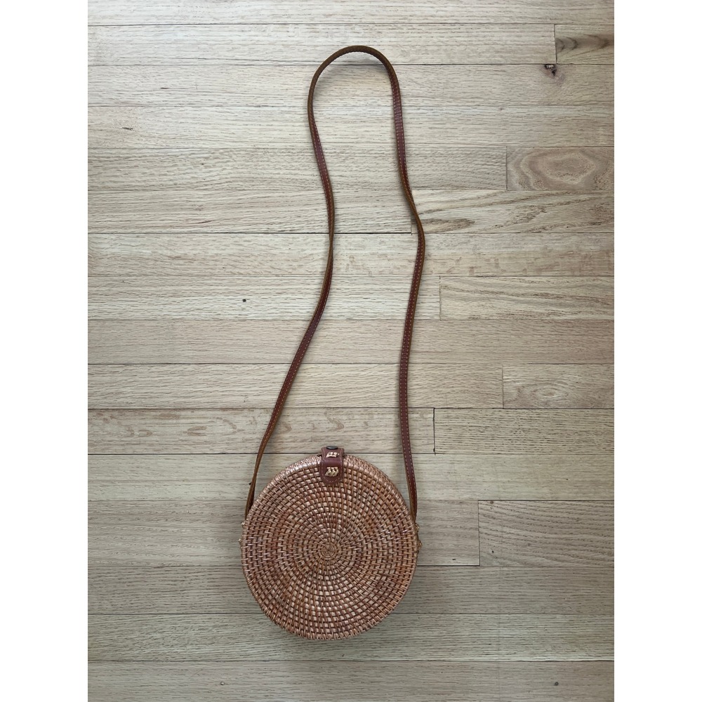 Unbranded Rattan Circle Crossbody Bag Women Small Brown